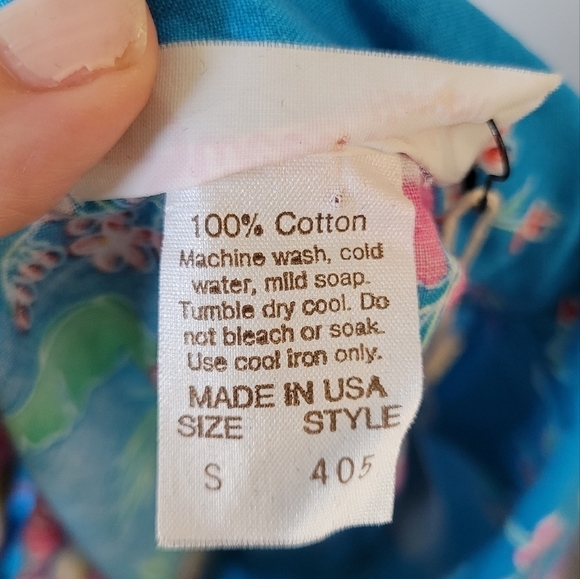 Vintage Hawaiian Floral Top Blue Pink Tropical Button Down 90s 80s - Picture 5 of 5